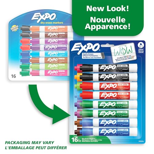Expo Dry Erase Markers, Whiteboard Markers with Low Odour Ink, Chisel Tip, Assorted Colours, 16 Count image 5