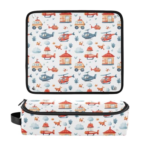 Bolsa de viaje para herramientas de cabello en mármol blanco Fire Station con tapete resistente al calor para planchas, rizadores y accesorios de cuidado capilar organizador portátil miniatura 3