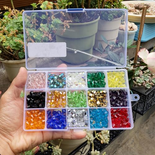 Image of 8mm Bicone Glass Beads for Jewelry Making 375pcs AB Colour Faceted Shape Colourful Crystal Spacer Beads Assortments Supplies Accessories Tools for Bracelets Necklaces with Elastic Cord