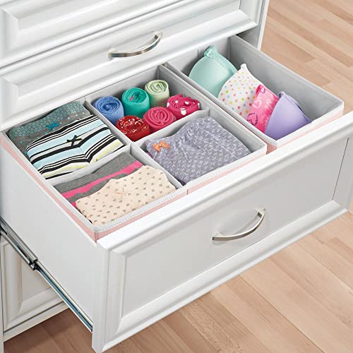 Mdesign Soft Fabric Dresser Drawer/Closet Divided Storage Organizer Bins For Nursery - Holds Blankets, Bibs, Socks, Lotion, Clothes, Shoes, Toys, Jane Collection - Set Of 5 - Pink/White #TOP5