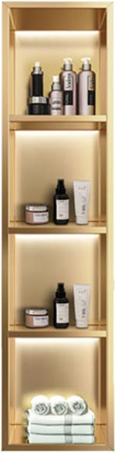 MYUYEE Recessed Bathroom Partition Shower Shelf, Niche Single Recessed Shower Shelf, Stainless Steel Niche (Gold 29X120X12.5Cm)