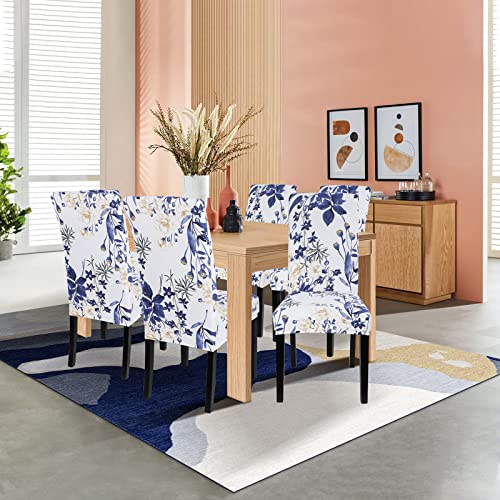 Searchi Printed Dining Room Chair Covers Set Of 6, Stretch Kitchen Chair Covers Washable Parsons Chair Slipcover Removable Dining Chair Protectors For Hotel,Ceremony(Flower Pattern5) #TOP2