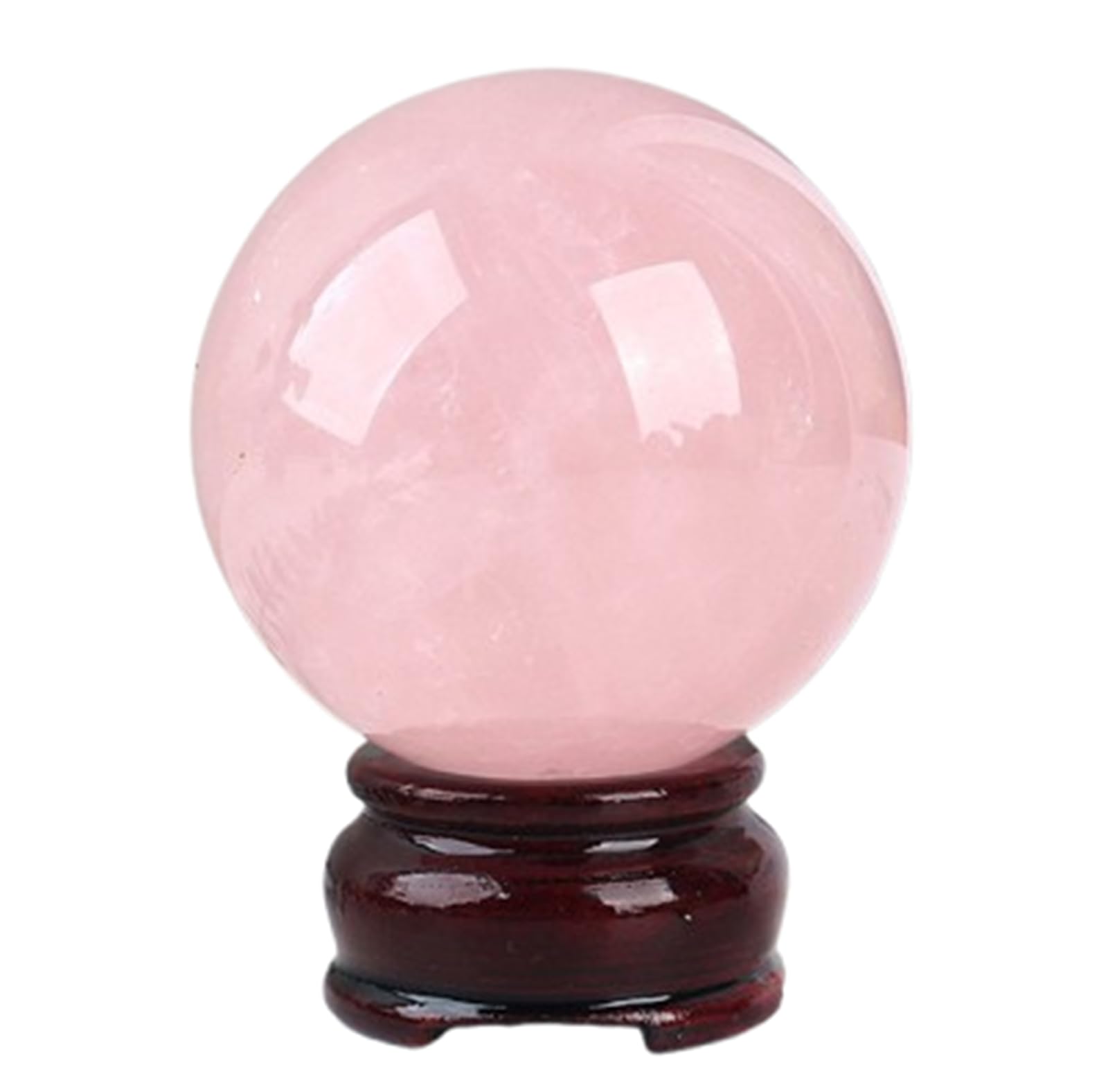 ICXLPMC Crystal Ball with Wooden Base, Rose Quartz Sphere Decor for Bedroom Room,Polished Stone Spiritual Home Office Ornament,4.3"(11cm)