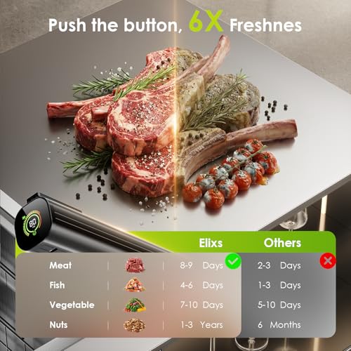 Image of Elxis Vacuum Sealer, Portable handheld Vacuum Sealer + 30 Reusable Vacuum Bags, Portable Food Sealer, With LED pressure display, 2-Speed Pressure Control (60 /80 Kpa)