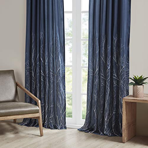 Madison Park Andora Embroidered Back Tab Fabric Single Window Living Room, Transitional Rod Pocket Light Curtain For Bedroom, 1-Panel Pack, 50 X 84, Navy #TOP5