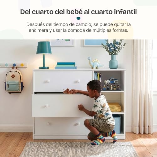Miniatura 7 de En.Casa Mueble Cambiador Bebé Beldinupp 2 En 1 Cómoda Con Cambiador Bebé Con 3 Cajones Y 3 Compartimentos Abiertos Moderno Mdf 93 X 110 X 55 Cm - Blanco