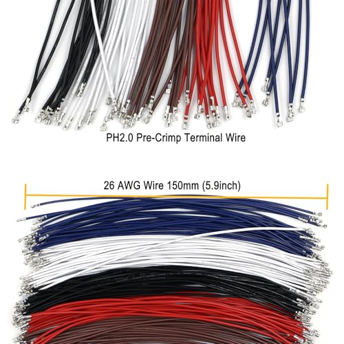 jst PH Connector Kit 2,3,4,5,6 pin Connector 2.0mm Pitch Straight Male/Female Adapters & Crimp Terminals Circuit Board connectors for Arduino, DIY Electronics & Home Use (pre-Crimp Wire 240 pcs) - Thumbnail 6