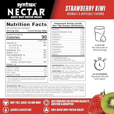 Syntrax Nutrition Nectar, 100% Whey Protein Isolate Powder, Refreshing Fruit Juice Flavor, Strawberry Kiwi, 2 lbs