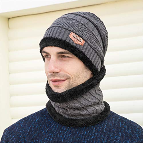 Gorro e gorro de tricô de inverno para homens, conjunto de gorro, cachecol masculino de malha com ca