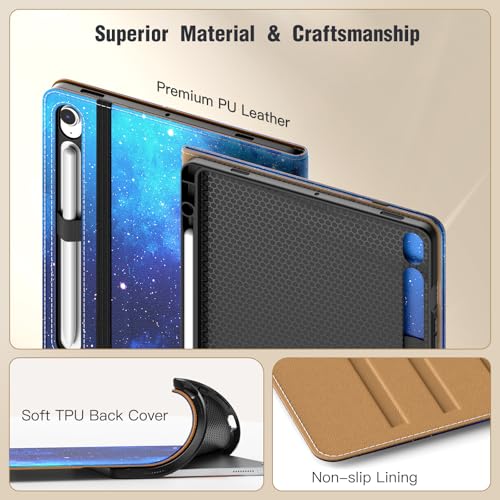 Image of MoKo Case for Samsug Galaxy Tab S10 Lite / S10 FE / S9 FE / S9 10.9 /11 Inch | Built-in S Pen Holder Case for Samsung Tablet (2025 /2023), PU Leather, Hand Strap & Front Pocket, Blue Starry Sky