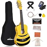 ADM Beginner Acoustic Classical Guitar Nylon Strings Wooden Guitar Bundle Kit for Kid Boy Girl Student Youth Guitarra Online Lessons with Gig Bag, Strap, Tuner, Picks (30 Inch, Honey Bee)