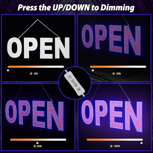 Image of Open Sign for Business, 30 inchx10 inch Dimmable Large LED Open Signs with Hanging Installation for Bar Pubs Store Restaurant Office Hotel Salon (Red & Blue)
