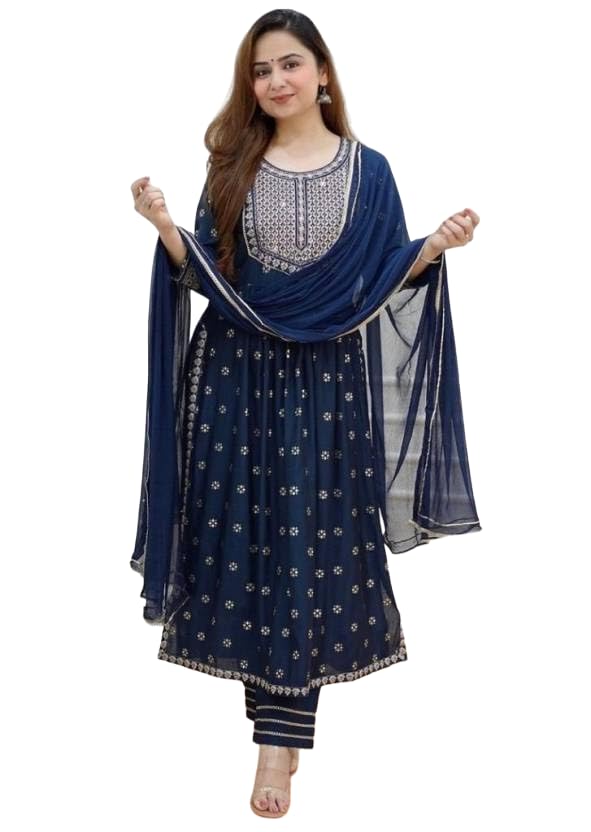 PINK GALAXY Women's Rayon Floral Printed or Embroidered Work Kurti Pant with Dupatta || 3 Piece Set for Women's