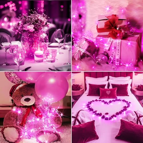 Image of btfarm Valentine's Day 12 Pack Pink Fairy Lights Battery Operated 3 Modes, 7ft 20 Led Twinkle String Lights Waterproof, Bulk Small Mini Light for Mason Jars Christmas Vases Wedding Table Decorations