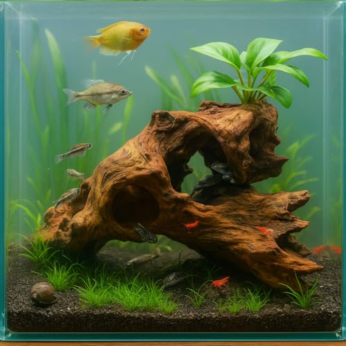 emours Poröses natürliches Treibholz für Aquarium, Aquascaping-Treibholz mit Löchern, handverlesene Tunnel und Verstecke, Aquascaping-Hardscape, Terrarium-Reptilien-Dekor, keine Farbe oder Harz (30-40