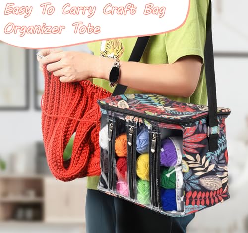 Image of 1Plusselect Crochet Bag Kit Knitting Needles Yarn Bag Storage with Inner Divider, Large Crochet Yarn Skeins Craft Tote Bag for Crochet Kits Yarn Organizer Bag Suitable for Crochet Novice,Enthusiasts