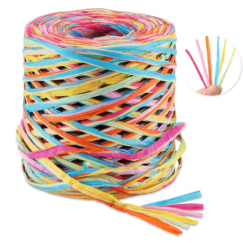 woric Colored Raffia Ribbon 394 Feet (132 Yards) Raffia Yarn Gift Craft Ribbon for Graduation Leis Bows Crochet Crafts Gift Wrapping Tags Bags Decorations