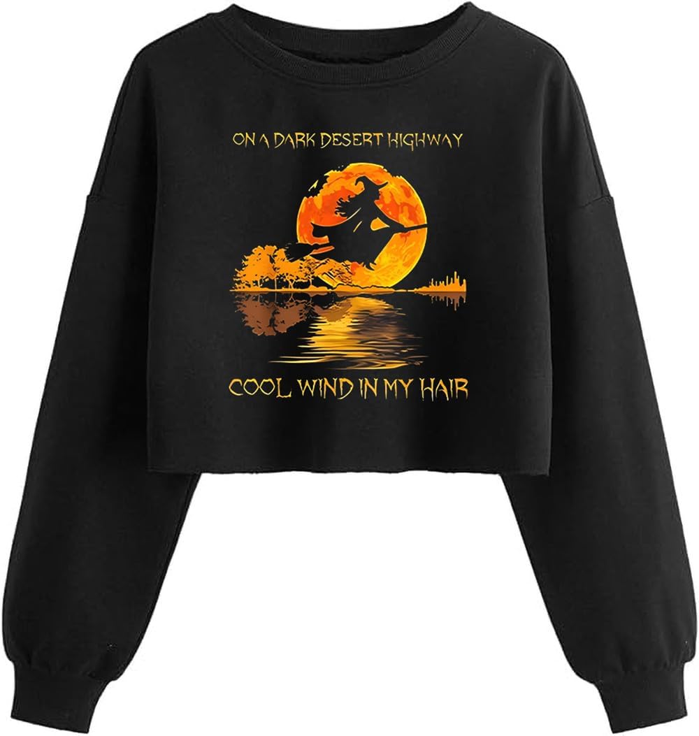 Women's Halloween Witch Vintage Graphic Crop Sweatshirt