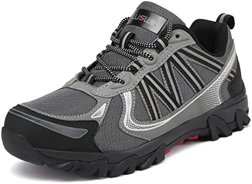 LUSWIN Men's Hiking Shoes Outdoor Breathable Walking Sneakers Non-Slip Durable Trekking Trail Shoe Lightweight,Grey 43