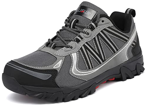 Luswin Men's Hiking Shoes Outdoor Breathable Walking Sneakers Non-Slip Durable Trekking Trail Shoe Lightweight,Grey 43 #TOP3