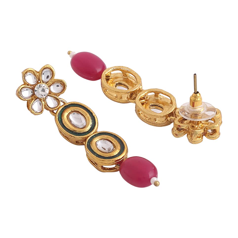 Kundan Pearl Beaded Necklace & Drop Earrings Set, Birthday Gift
