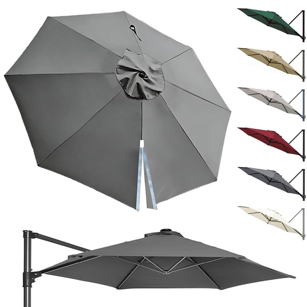 GJPXFR Cantilever Parasol Replacement Canopy For Offset Umbrella 10ft 11ft 11.5ft Round Patio Umbrella Top Cover, Offset Umbrella Top Replacement Cloth(Gray,350cm/11.5ft)