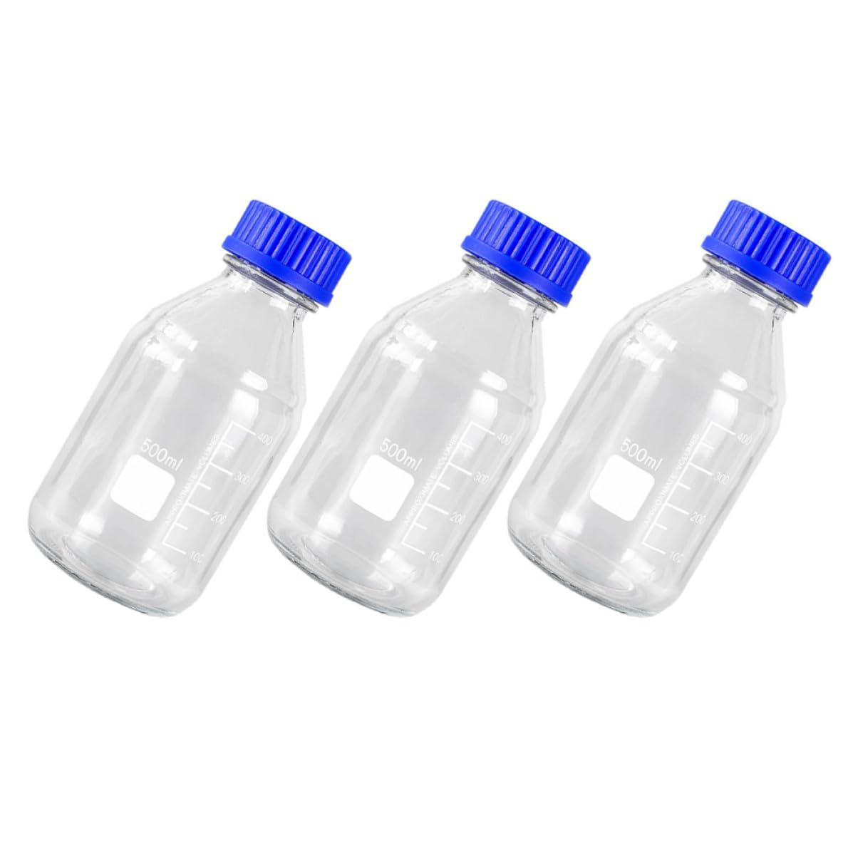 Veemoon 3 Pezzi Bottiglia di Vetro per Reagenti da 500ml Tappo a Vite Blu, Resistente a Rotture e Usura, per Impianti Chimici e Laboratori