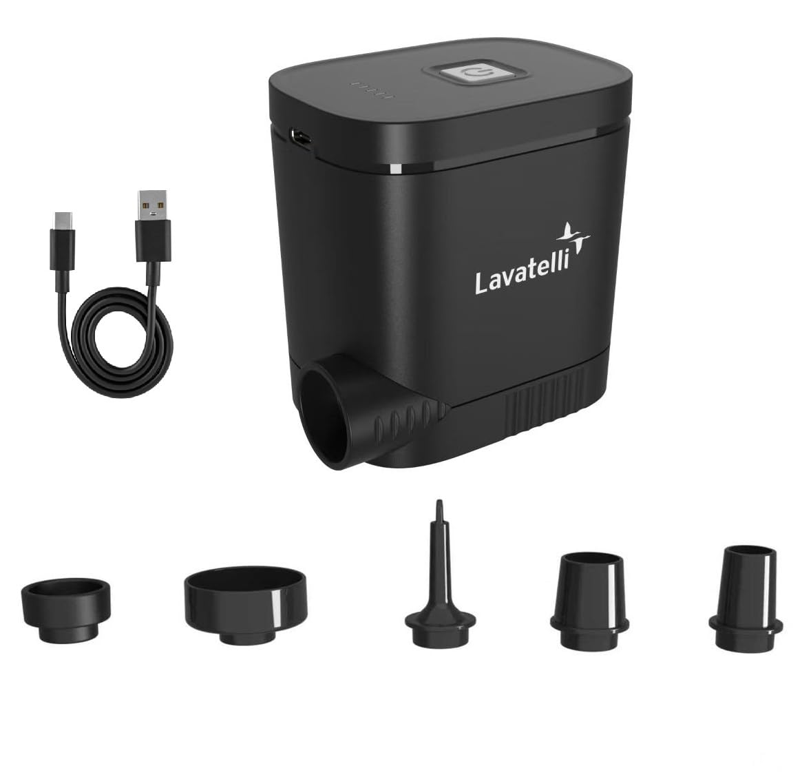 Lavatelli Vac-U-Power 3 in 1 - Portable Vacuum Pump and Power Bank, Compact, USB-C, for Bags, Travel, Camping, Air Mattresses, Suitcases and Home, Black