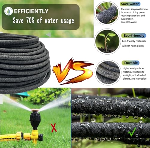 1/4 inch Soaker Hose Tubing for Drip Irrigation, 100FT Garden Beds Soaker Irrigation Tubing Hose with Various Accessories Rubber Longer Lasting Drip Irrigation Save 70% of Water for Garden and Yard by Hkvoxim - Used condition - Image 2