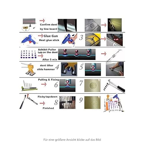 HiYi Car Dent fix Tools Beulen-Reparatur-Hammer mit verschiedenen Aufsätzen, DIY, 10 Stück