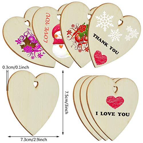 Obmwang 50 Pieces 3" Natural Heart Wood Slices, Diy Wooden Ornaments Unfinished Predrilled Wooden Heart Embellishments With Natural Twine For Valentine's Day, Wedding, Thanksgiving, Christmas #TOP1
