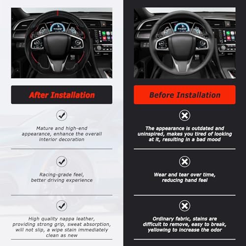 MOTAFAR Steering Wheel Carbon Fiber Nappa Prefoed Leather Car Racing Steering Wheel Compatible For Honda Civic 2016-2021 Type R North American Spec