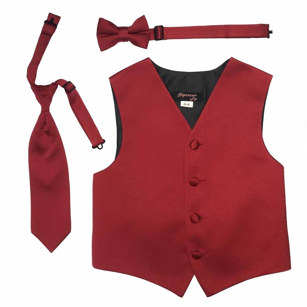 Spencer J's Boys Formal Suit Tuxedo Vest Tie and Bowtie Set Variety of Colors