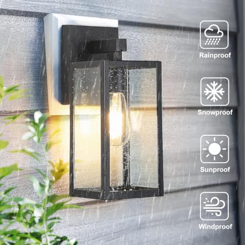 Image of MAXvolador Outdoor Wall Light Fixture, Exterior Waterproof Wall Lantern | Porch Wall Sconce Large Black, Anti-Rust, E26 Socket, Clear Glass, Outside Wall Mount Light, Front Door Lighting for Garage