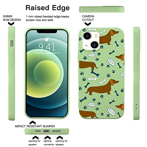 Image of Eating Dachshund Dog Phone Case Compatible with iPhone 7 /8 /SE 2020,Green Liquid Silicone Bone Printted Case,Soft Gel Rubber Full-Body Protective Microfiber Lining Shockproof Cover
