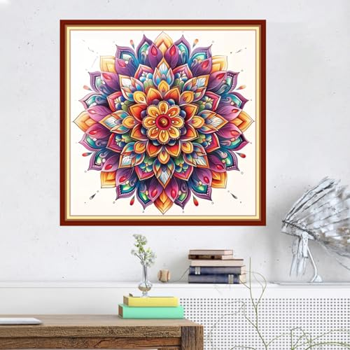 Image of Magxvouy Cross Stitch Kits Stamped Full Range of Embroidery Kits,Cross Stitch Patterns Needlework Kits for Beginners 11CT Printed Kits&Colorful Mandala 18x18 inch