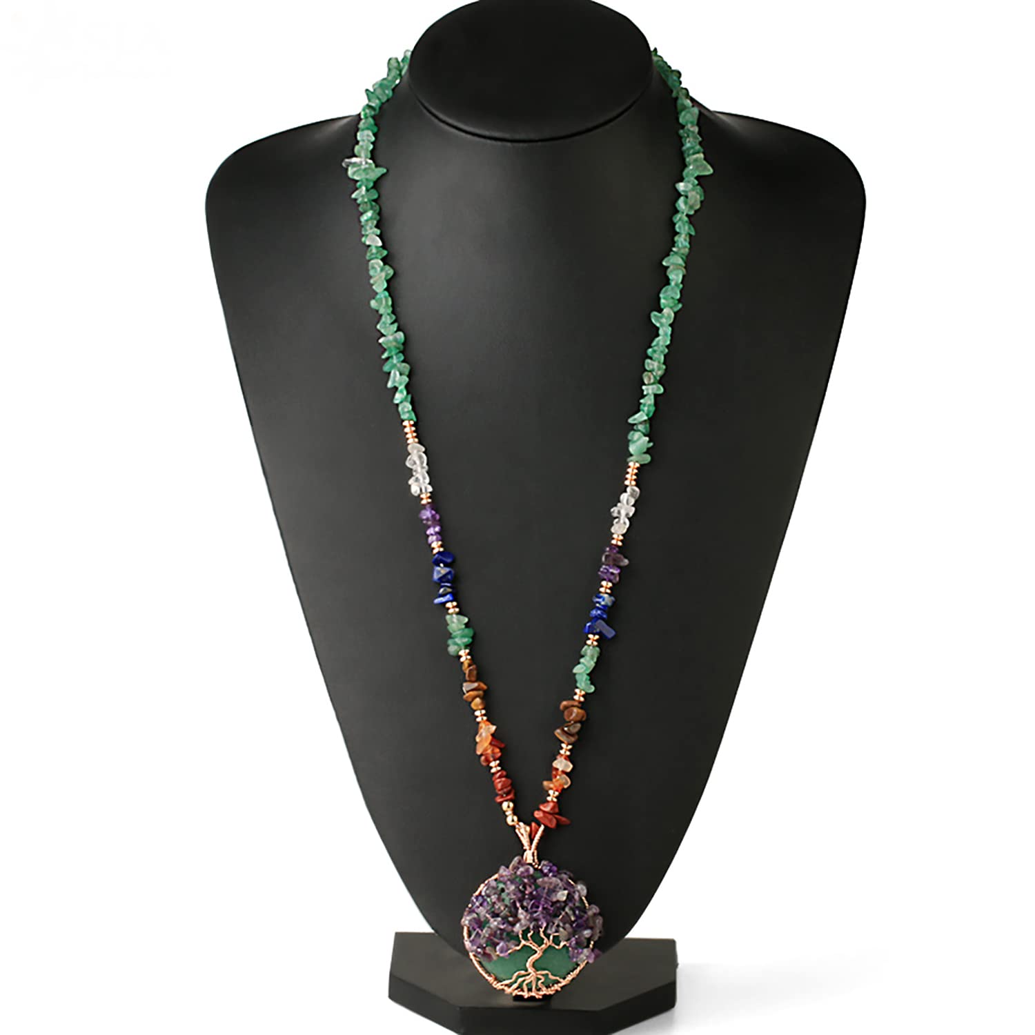 Spiritual Crystal Tree Of Life Ladies Necklace, Natural Stone Wire Wrap Pendant for Women, Chakra Reiki Stone Chips - Image 4