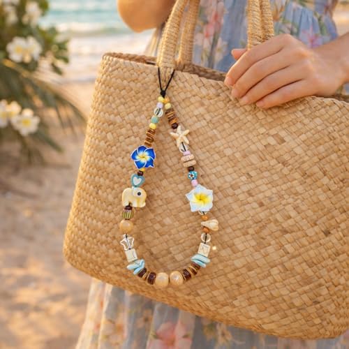 Image of Cute Beaded Camera Wrist Strap for Phone, Digital Camera Charm Lanyard, Pearl Beaded Chain for Bag Keychain Gift