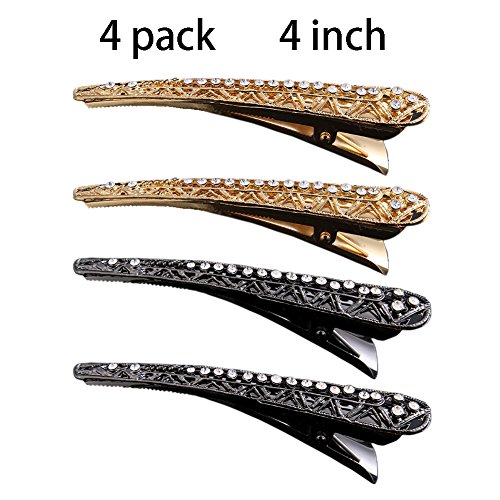 4 Pack Duckbill teeth clip barrettes, Alligator Crystal Hair Clips, Durable Crocodile Hairpin Hair clips Christmas Gift for Women Styling, Professional Salon Non-Slip Hair Accessories