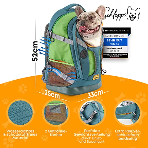 Schleppo Hunderucksack bis 7kg | Rucksack für Hunde | Extrem hoher Atmungsaktiver Hunde Rucksack zum Wandern, Nahverkehr & Co | Transport-Rucksack Wasserdicht (Grün, Einheitsgröße)