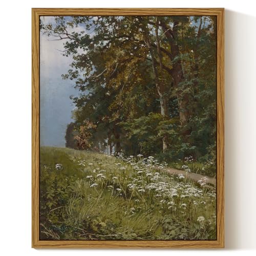 InSimSea Framed Canvas Wall Art, Vintage Landscape Painting, Rustic Nature Scenery Decor for Living Room Shelf Hallway,10x8in, Neutral Green Tones