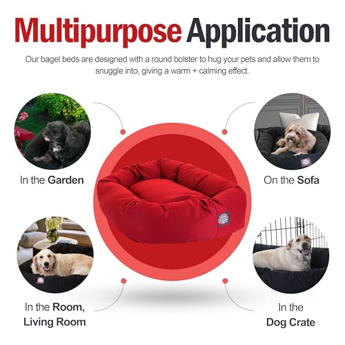 Image of Majestic Pet 52 Inch Bagel Calming Dog Bed Washable - Cozy Soft Round Dog Bed with Spine Support for Dogs to Rest their Head - Fluffy Donut Puppy Bed 52x35x11 (Inch) - Large - Red
