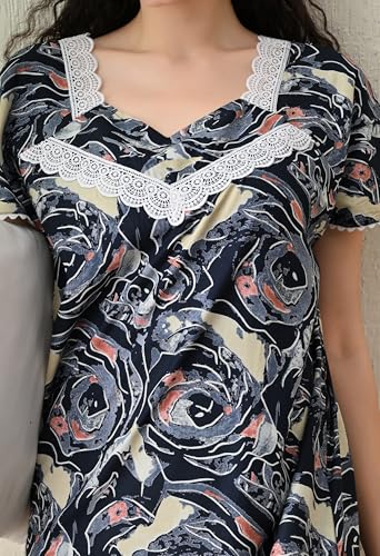 Image of Ichaa Women's Rayon Printed Round-Neck Nighty with Pocket, in Plus Sizes