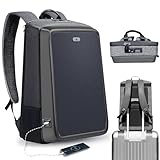 15.6 Inch Travel Laptop Backpack Solar Panel with Multiple USB Fast Charging, Backpack with Luggage Strap for Men Women TSA Friendly Flight Approved, Waterproof Anti Theft Bag for College Work Travel