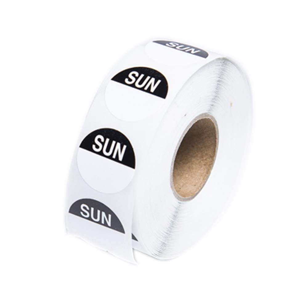 We Can Source It Ltd - Black Day Dots Food Labels Sunday - Food Hygiene Day Labels for Commercial Kitchens, Restaurants - Self Adhesive Roll of 1000 Stickers Per Pack