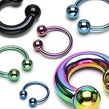 8G, 6G, 4G, 2G Titanium IP over 316L Surgical Steel Horseshoe Barbells - Sold Individually (6G Rainbow)