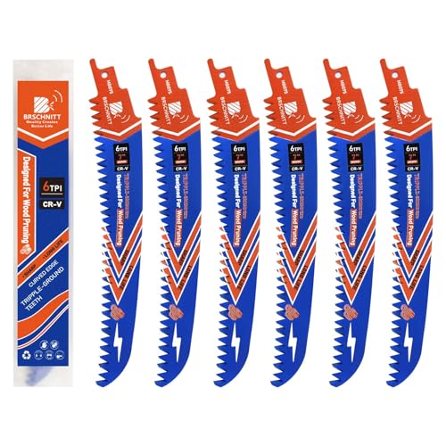 Image of Japanese Teeth Reciprocating Saw Blades 7 inch 6PCS - Curved Edge Wood Pruning Saw Blades 6TPI for Tree Trimming,Wood Cutting,Cr-V Sabre Saw Pruning Blade