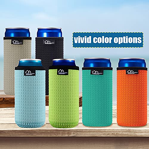 WK IEASON 12oz Slim Can Sleeves Insulators Neoprene Slim Can Covers 12OZ Beer Bottle Sleeves Coolers Holder Non-slip Neoprene Can Coolier Sleeves 4PC Pack (12OZ slim, Green/Orange/Grey/Light Blue)
