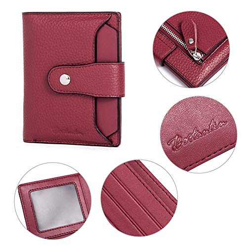 Bostanten Women Leather Wallet Rfid Blocking Small Bifold Zipper Pocket Wallet Card Case Purse With Id Window Red #TOP5