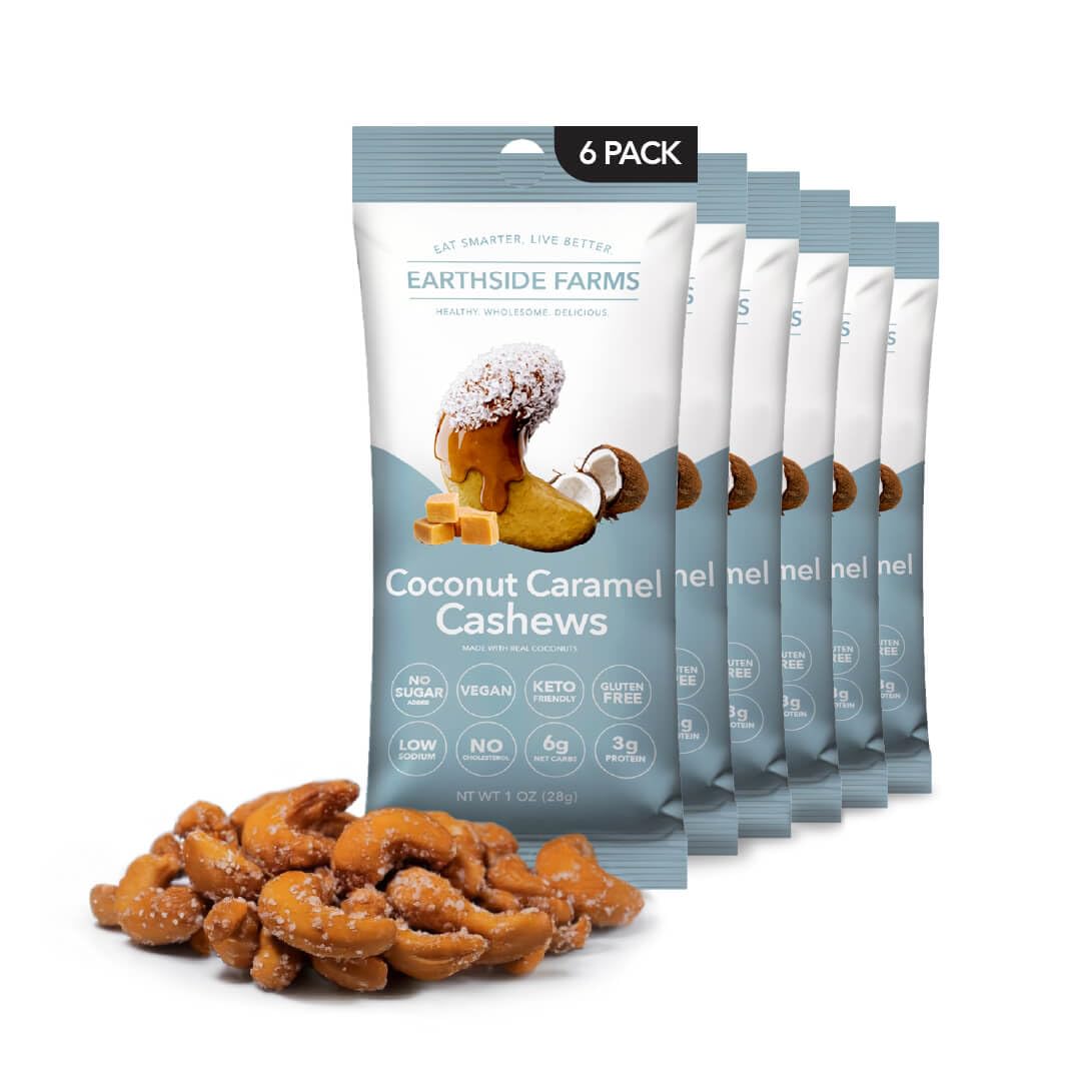 Earthside FarmsCashews, A Keto Friendly, Low Carb, Low Sugar Snack, Individual Packs of Sweet and Crunchy Nut Coated in a Sweet Candy (1 Ounce, 6 Pack)